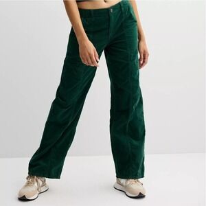 SO Girls Low Rise Carpenter Pants Emerald Green Velvet Corduroy‎ Size 7/28